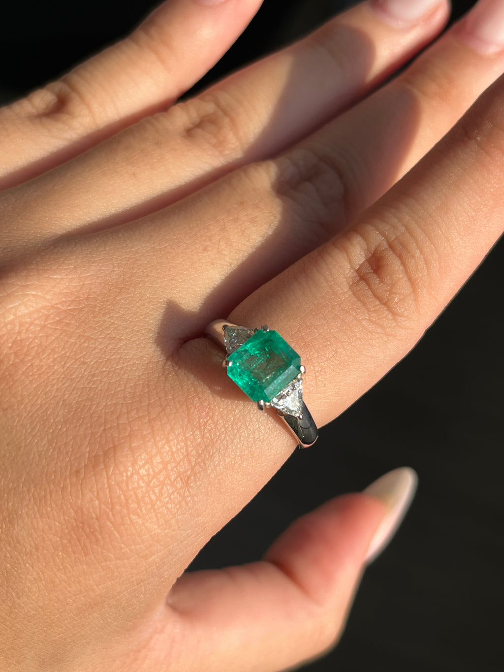 1.55 Carat Colombian Emerald & Diamond Three-stone Ring in Platinum 900