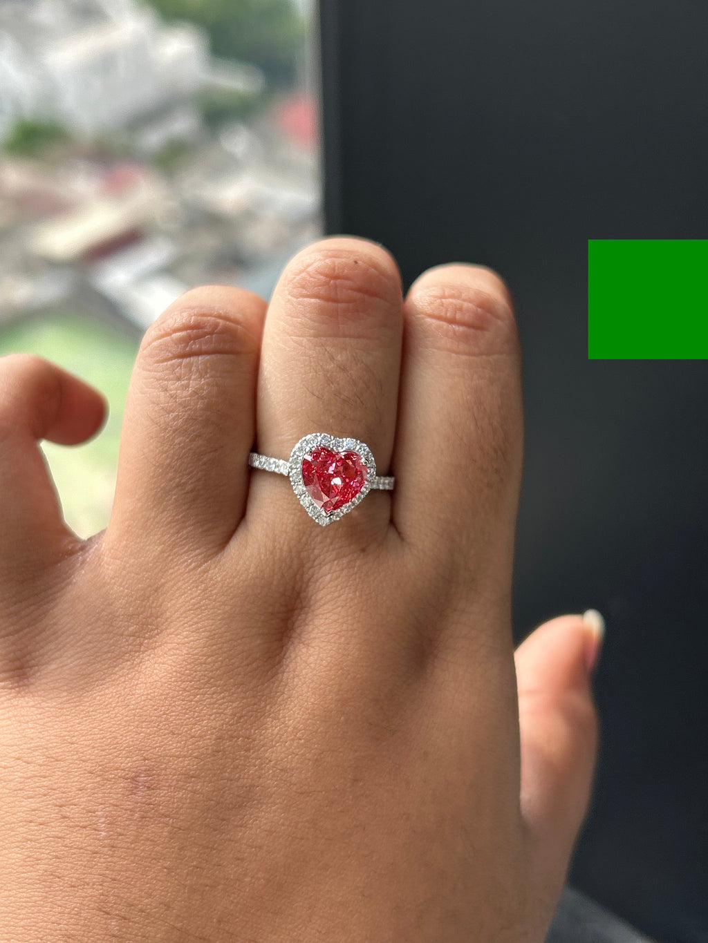 2.58 Carat Pink Color Heart Shaped Lab diamonds in 14K WG Ring