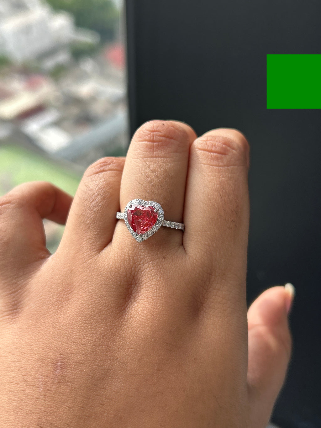 2.58 Carat Pink Color Heart Shaped Lab diamonds in 14K WG Ring