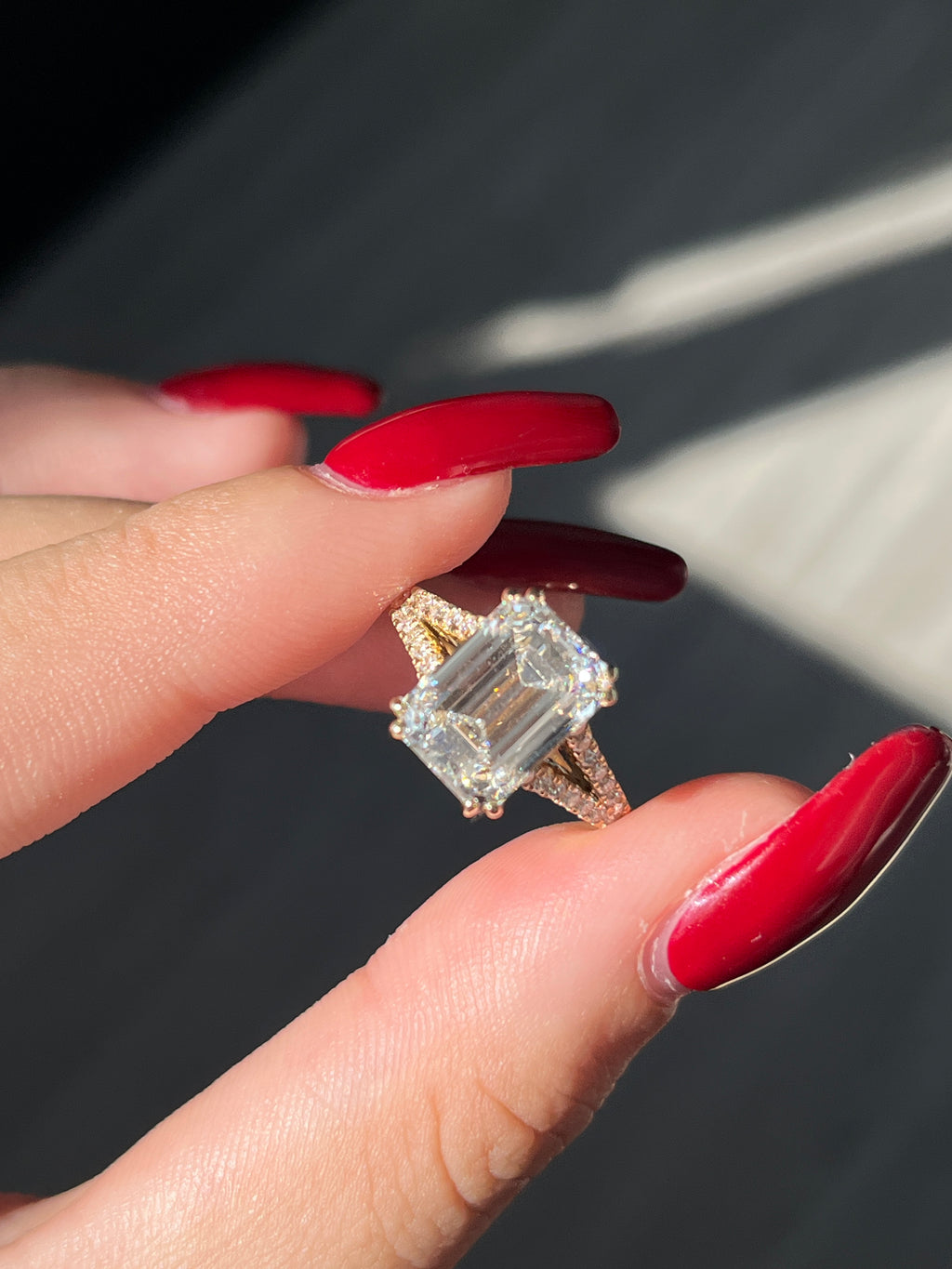 4.04 Carat Emerald cut Lab Diamond in   14K YG ring