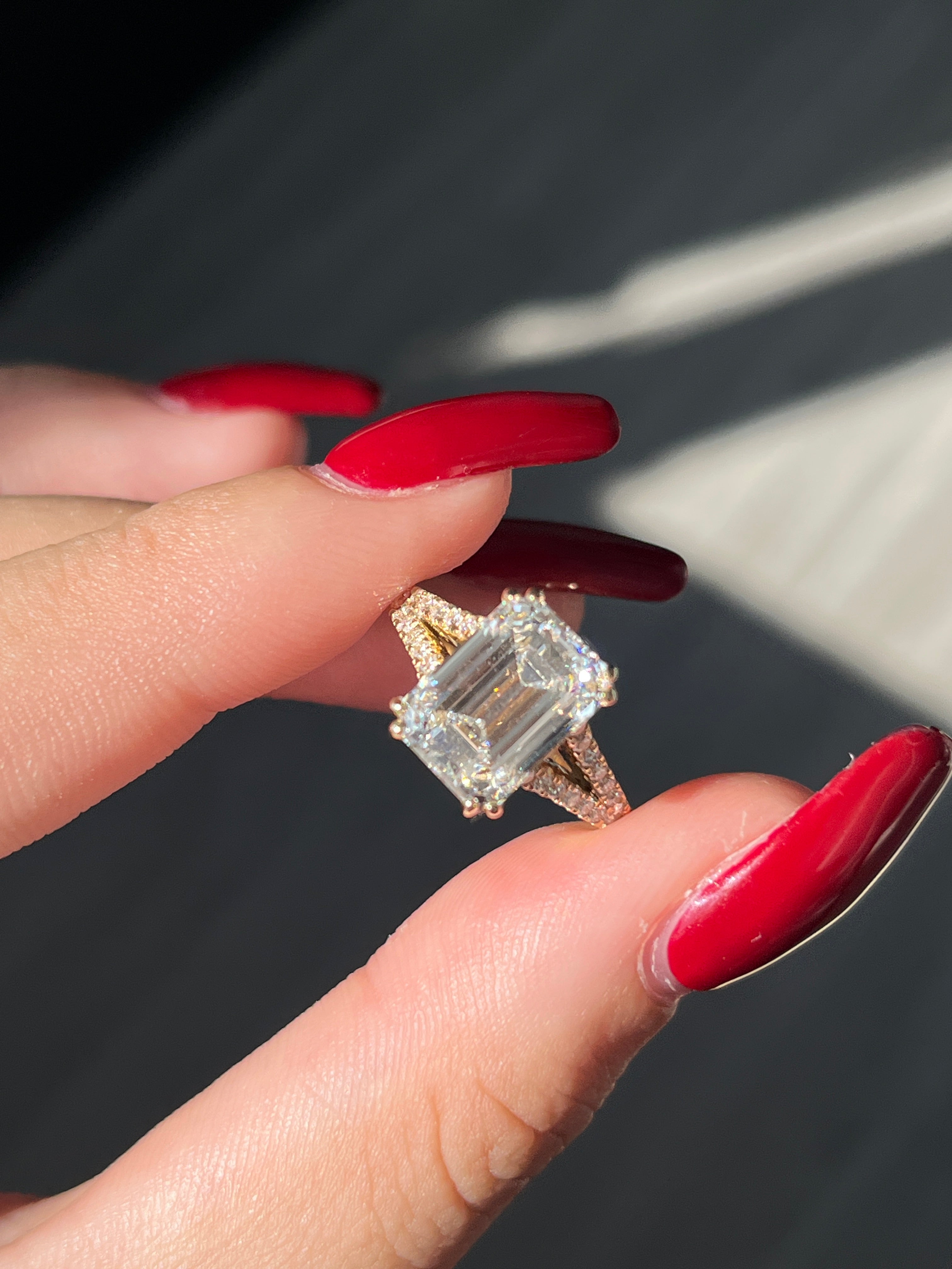 4.04 Carat Emerald cut Lab Diamond in   14K YG ring