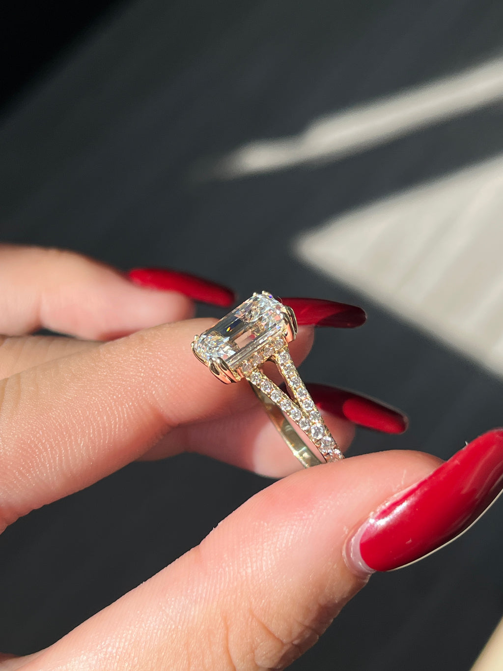 4.04 Carat Emerald cut Lab Diamond in   14K YG ring