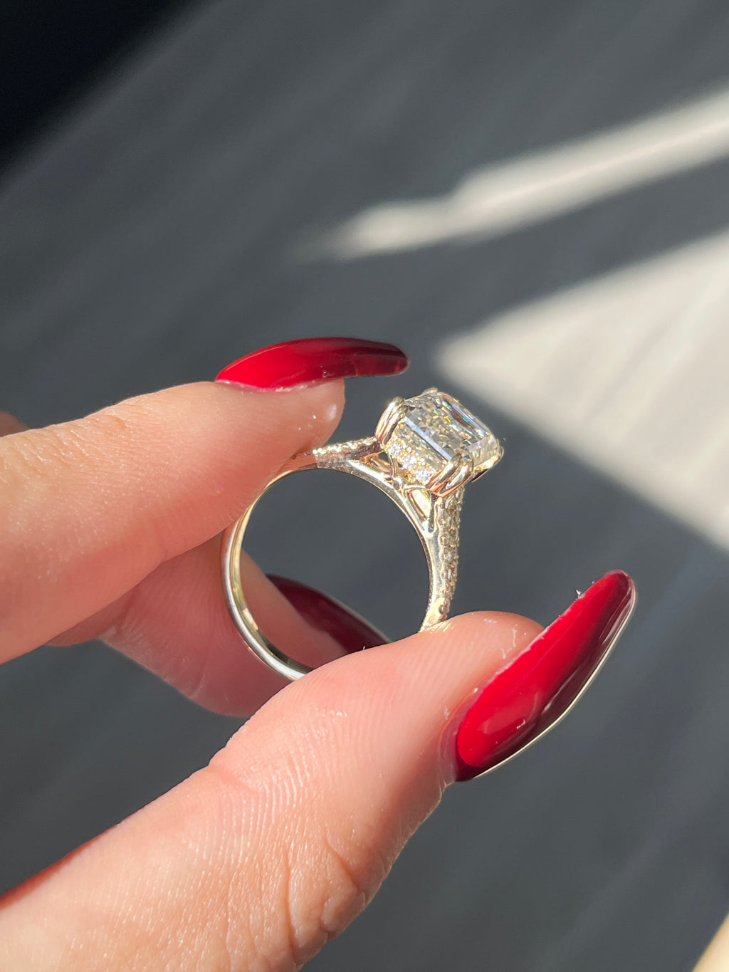 4.04 Carat Emerald cut Lab Diamond in   14K YG ring