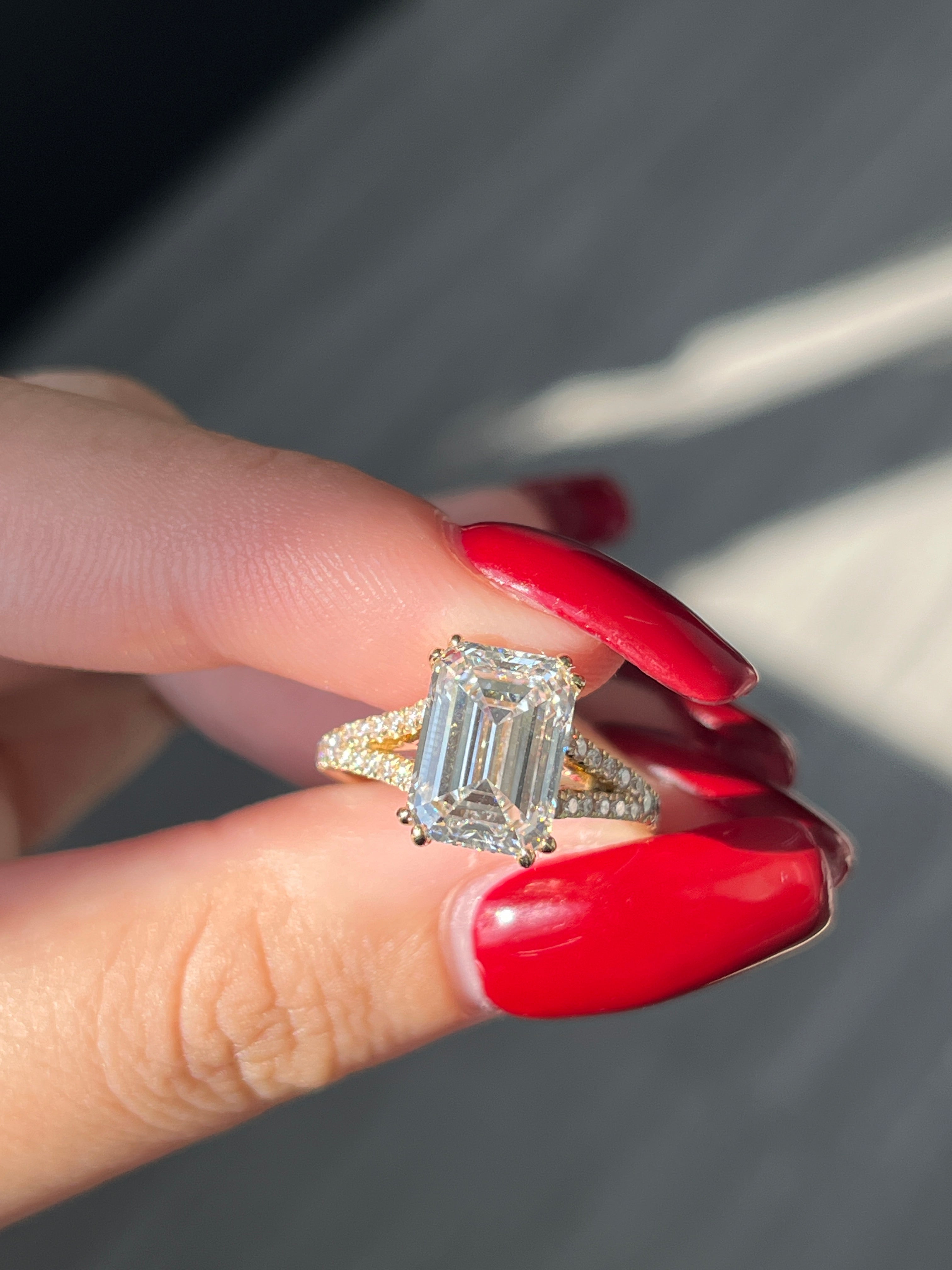 4.04 Carat Emerald cut Lab Diamond in   14K YG ring