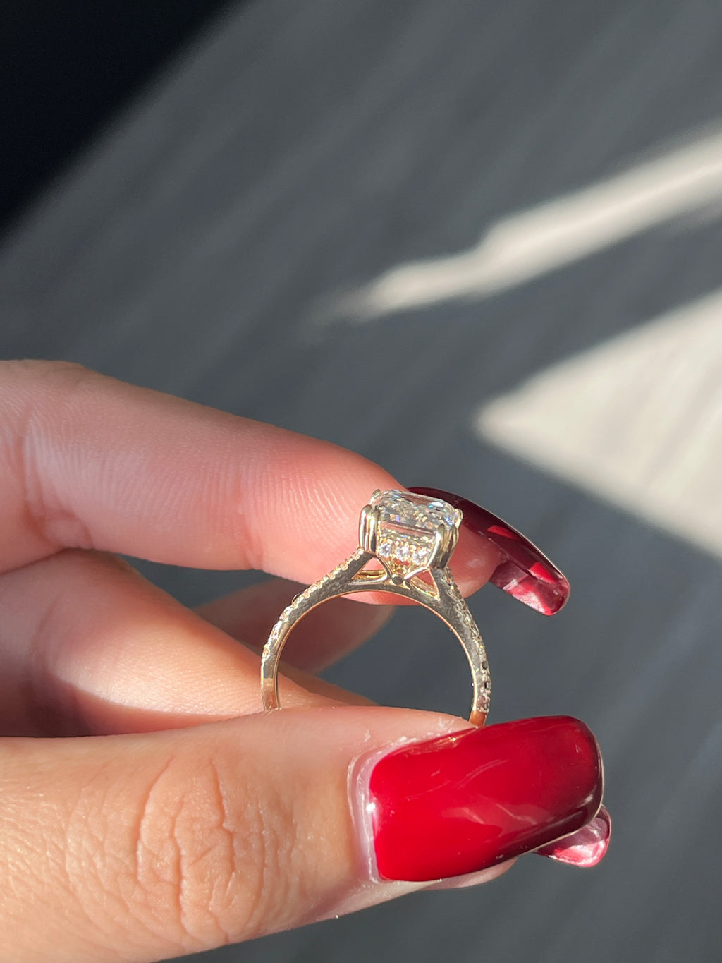 4.04 Carat Emerald cut Lab Diamond in   14K YG ring