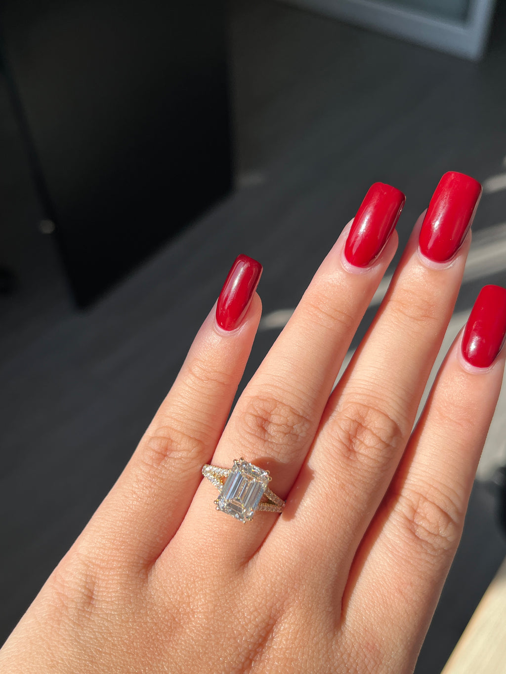 4.04 Carat Emerald cut Lab Diamond in   14K YG ring