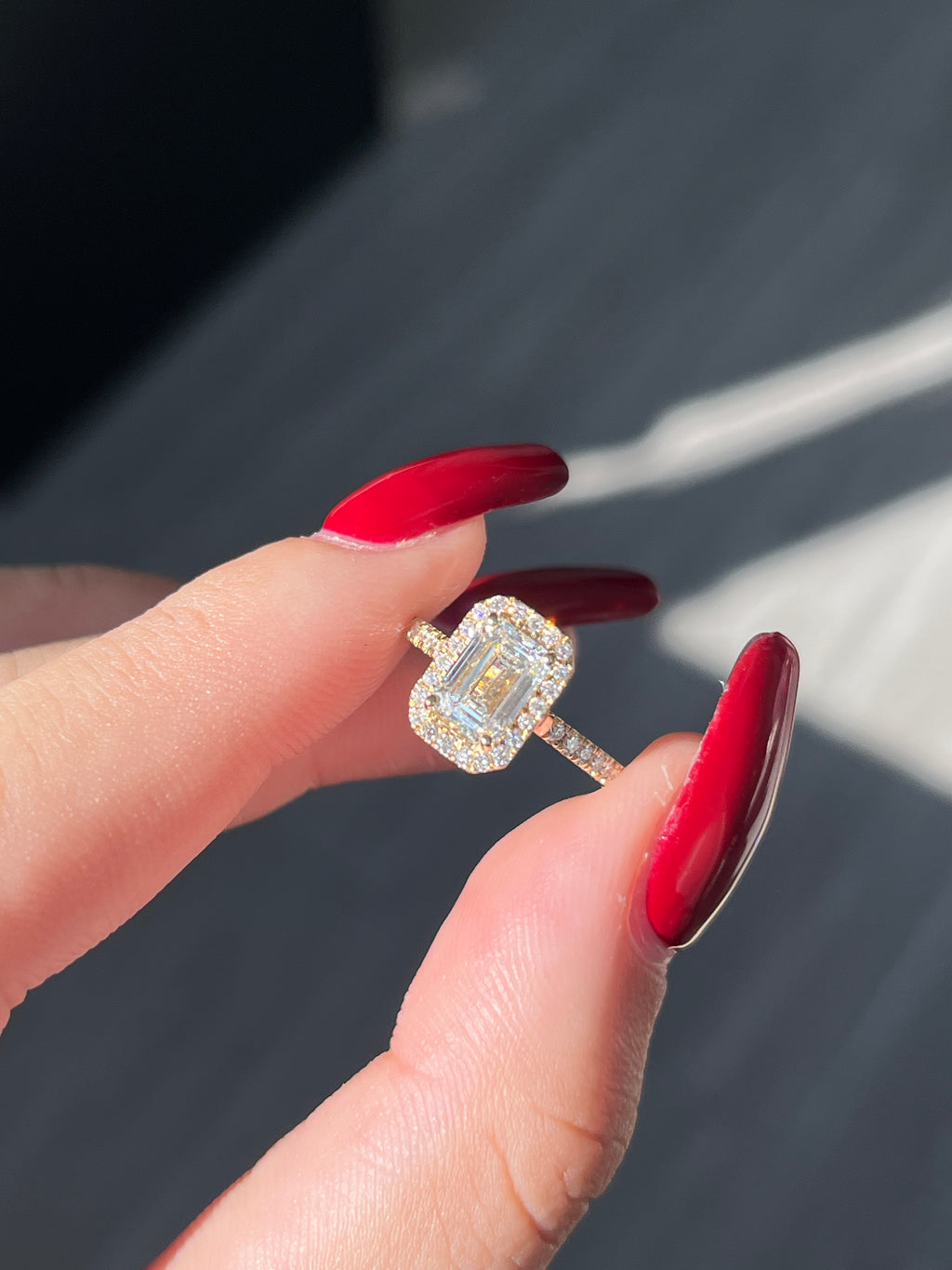 1.09  carat Lab Emerald cut  in  14K YG ring
