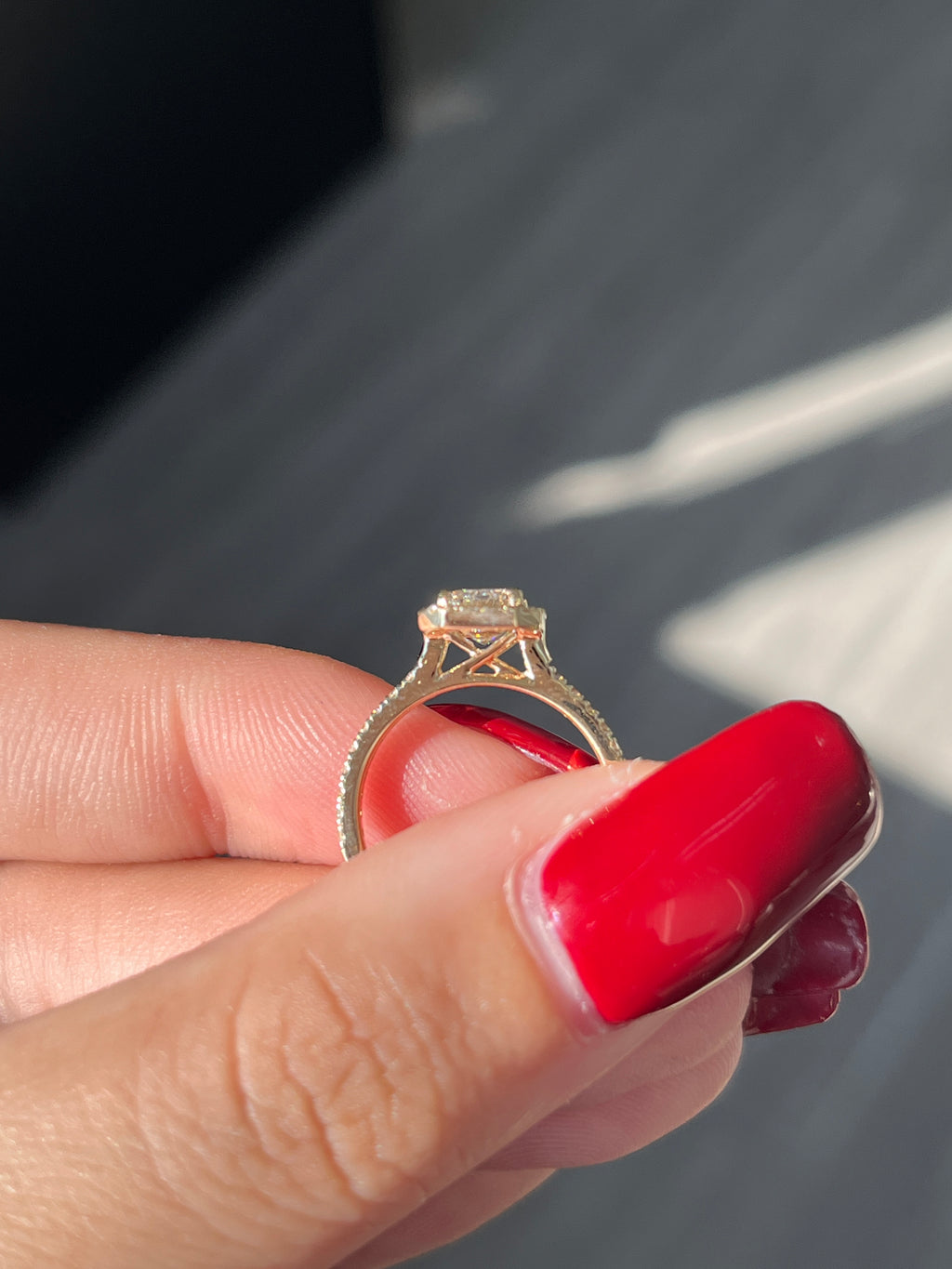 1.09  carat Lab Emerald cut  in  14K YG ring