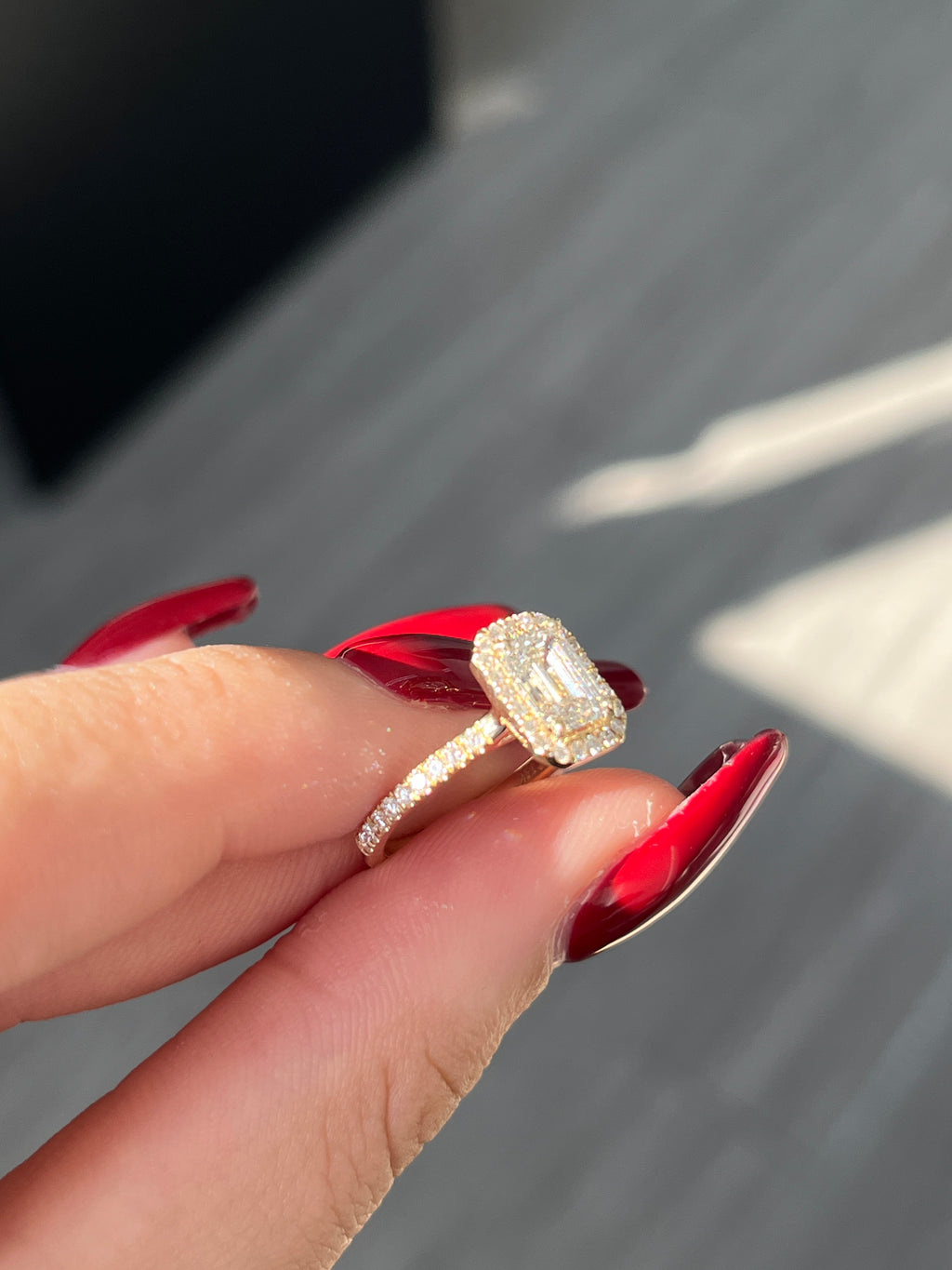 1.09  carat Lab Emerald cut  in  14K YG ring