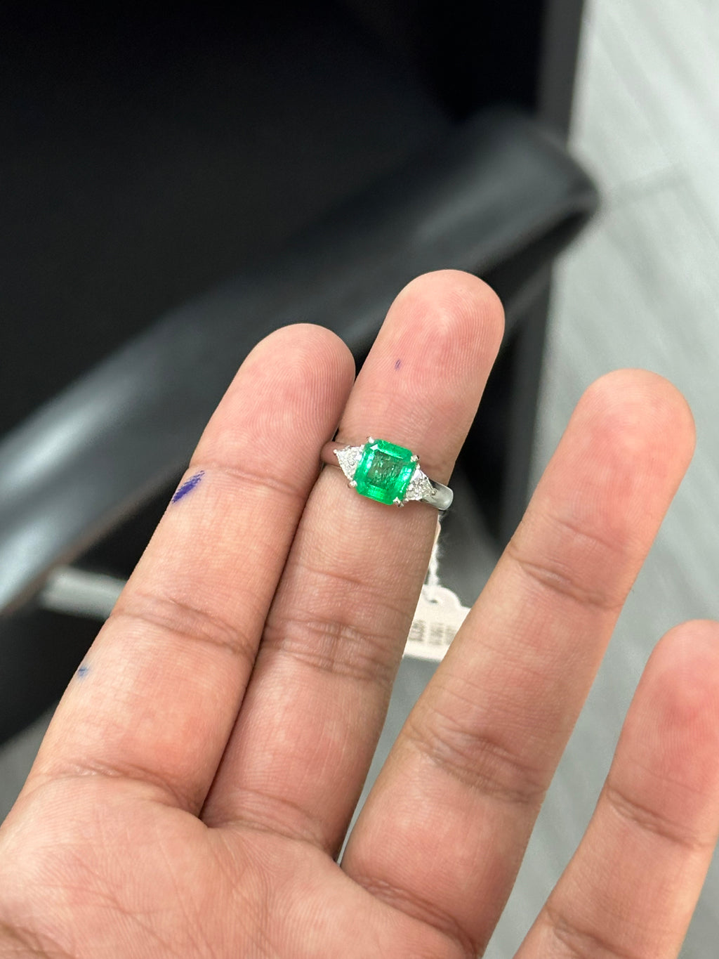 1.55 Carat Colombian Emerald & Diamond Three-stone Ring in Platinum 900