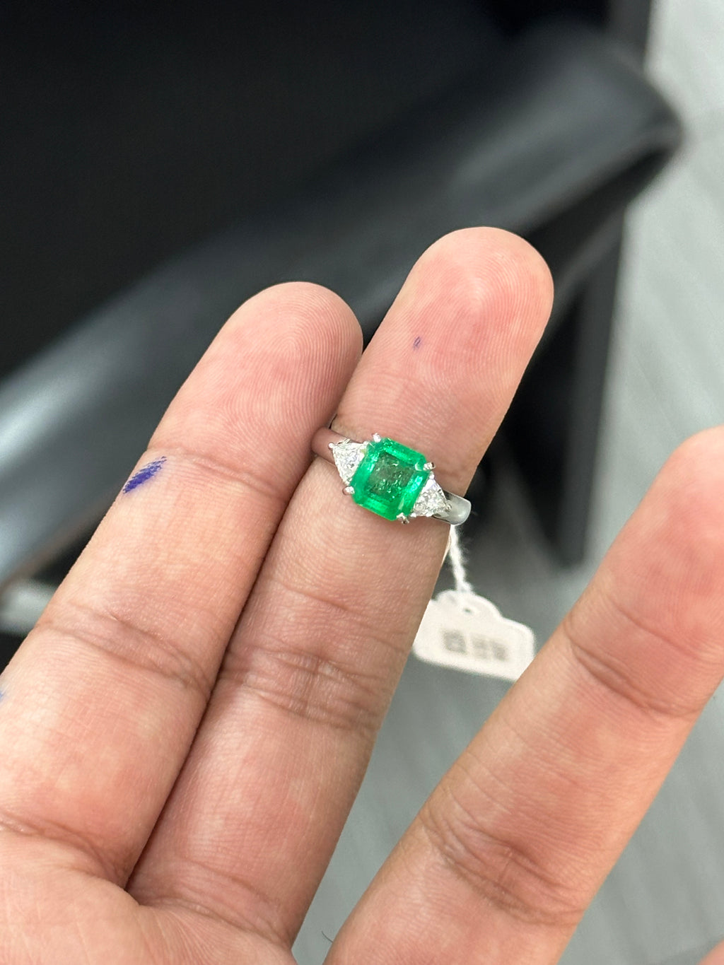 1.55 Carat Colombian Emerald & Diamond Three-stone Ring in Platinum 900