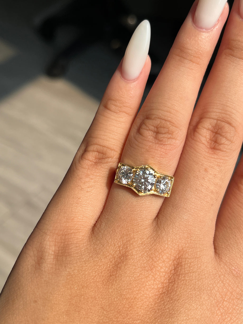 2.46 Carat Lab Diamond in 14K Yellow Gold three stones Ring