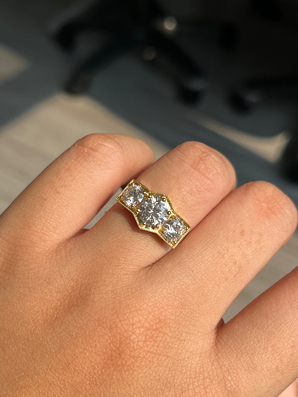 2.46 Carat Lab Diamond in 14K Yellow Gold three stones Ring
