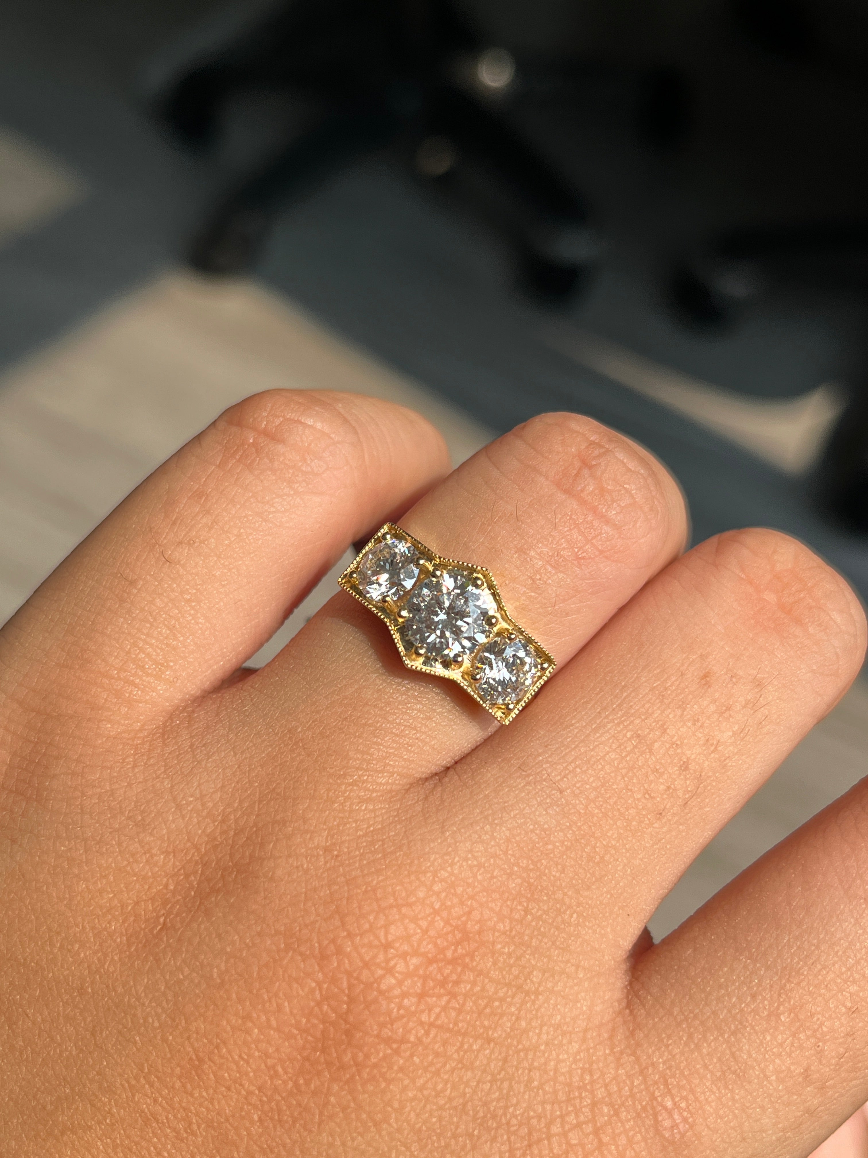 2.46 Carat Lab Diamond in 14K Yellow Gold three stones Ring