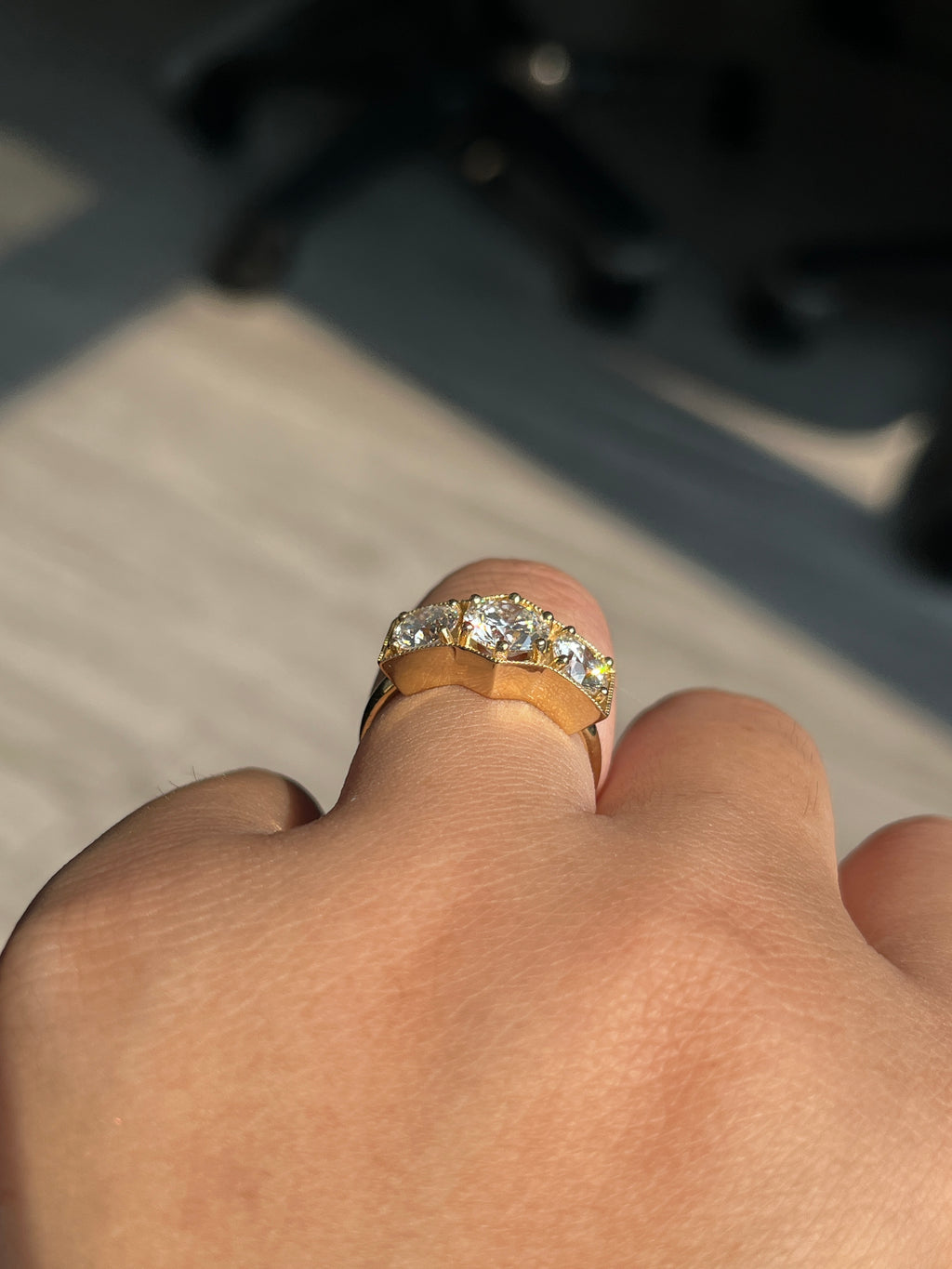 2.46 Carat Lab Diamond in 14K Yellow Gold three stones Ring