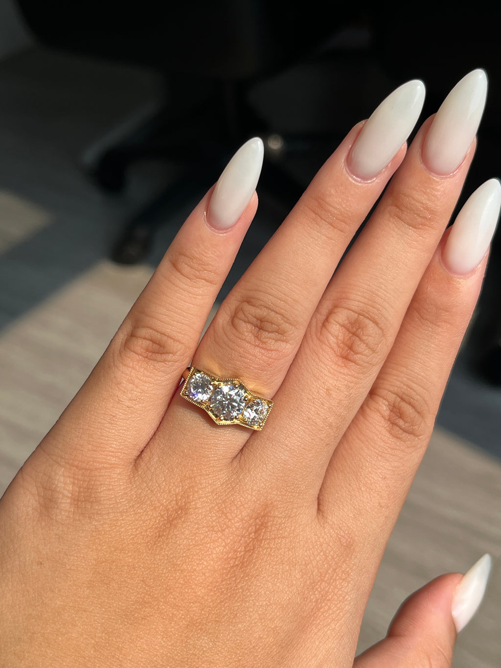 2.46 Carat Lab Diamond in 14K Yellow Gold three stones Ring