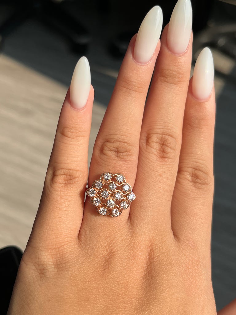 Vintage 1.06 ct Diamond Floral Cluster Ring in 14K Pink Gold