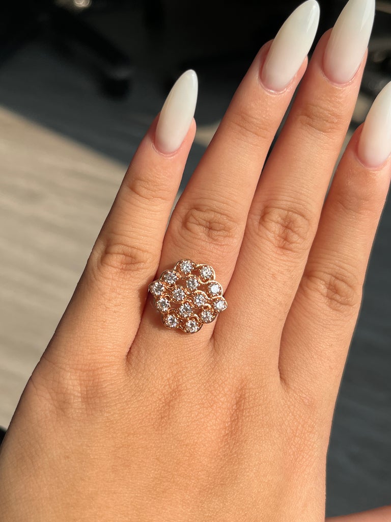 Vintage 1.06 ct Diamond Floral Cluster Ring in 14K Pink Gold