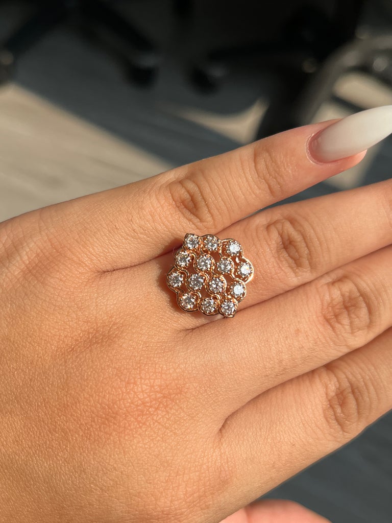 Vintage 1.06 ct Diamond Floral Cluster Ring in 14K Pink Gold