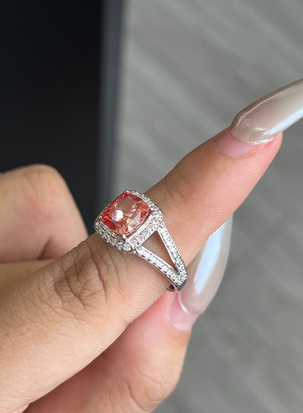 2.48 Carat Pink Cushion Lab Diamond Ring in 14K WG