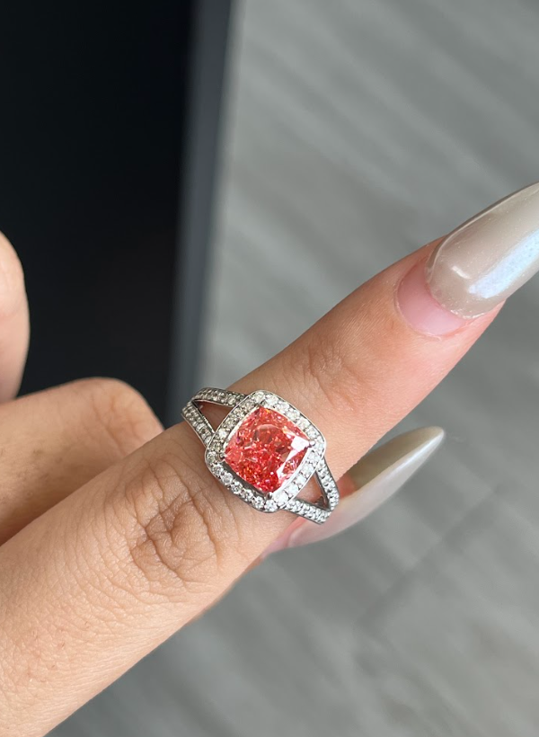 2.48 Carat Pink Cushion Lab Diamond Ring in 14K WG