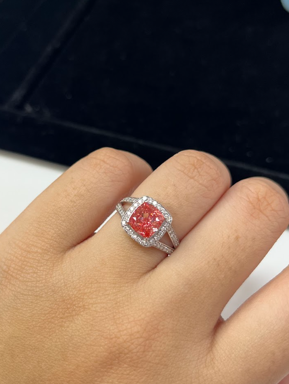 2.48 Carat Pink Cushion Lab Diamond Ring in 14K WG