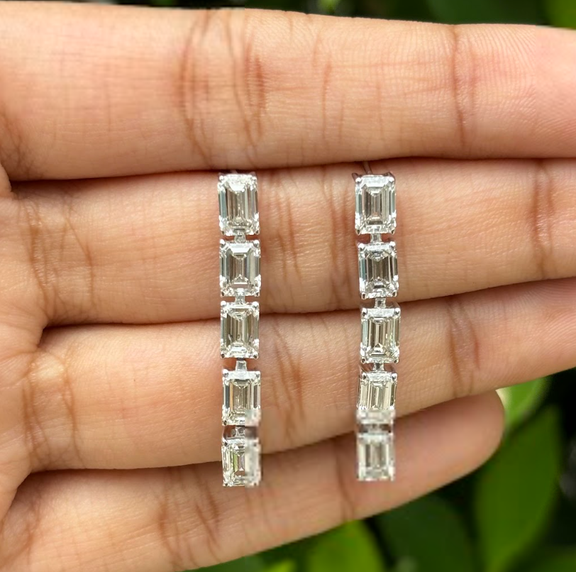 5.13 Carat Emerald-cut Lab Diamond Drop Earrings in 14K White Gold