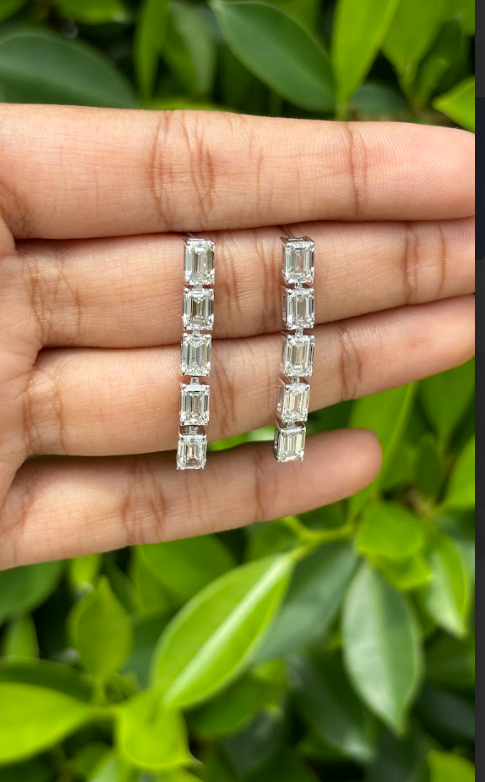 5.13 Carat Emerald-cut Lab Diamond Drop Earrings in 14K White Gold
