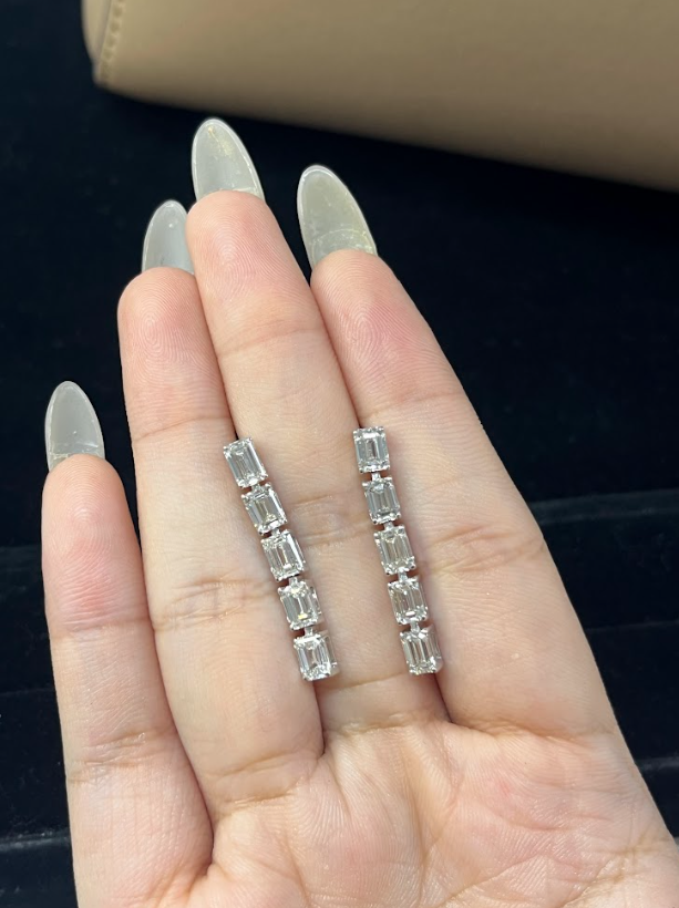 5.13 Carat Emerald-cut Lab Diamond Drop Earrings in 14K White Gold