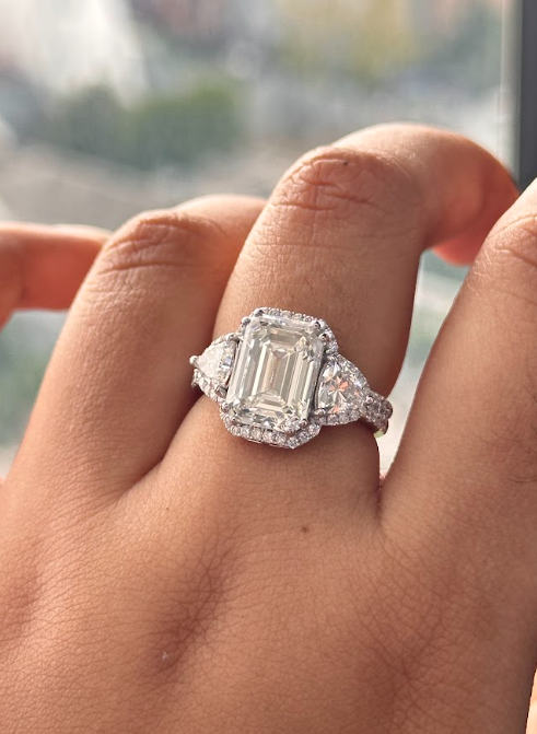 5.08 Carat Emerald Cut Lab Diamond, in  14K WG ring