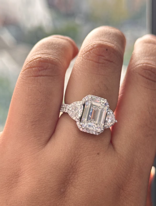 5.08 Carat Emerald Cut Lab Diamond, in  14K WG ring