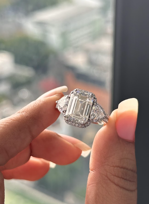 5.08 Carat Emerald Cut Lab Diamond, in  14K WG ring