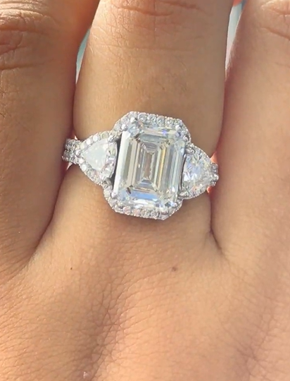 5.08 Carat Emerald Cut Lab Diamond, in  14K WG ring