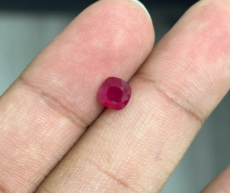 1.25 Carat Cushion  Heat Mozambique Red    Ruby Loose stone