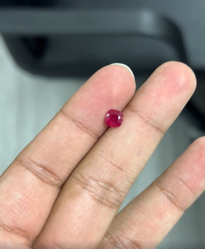 1.25 Carat Cushion  Heat Mozambique Red    Ruby Loose stone