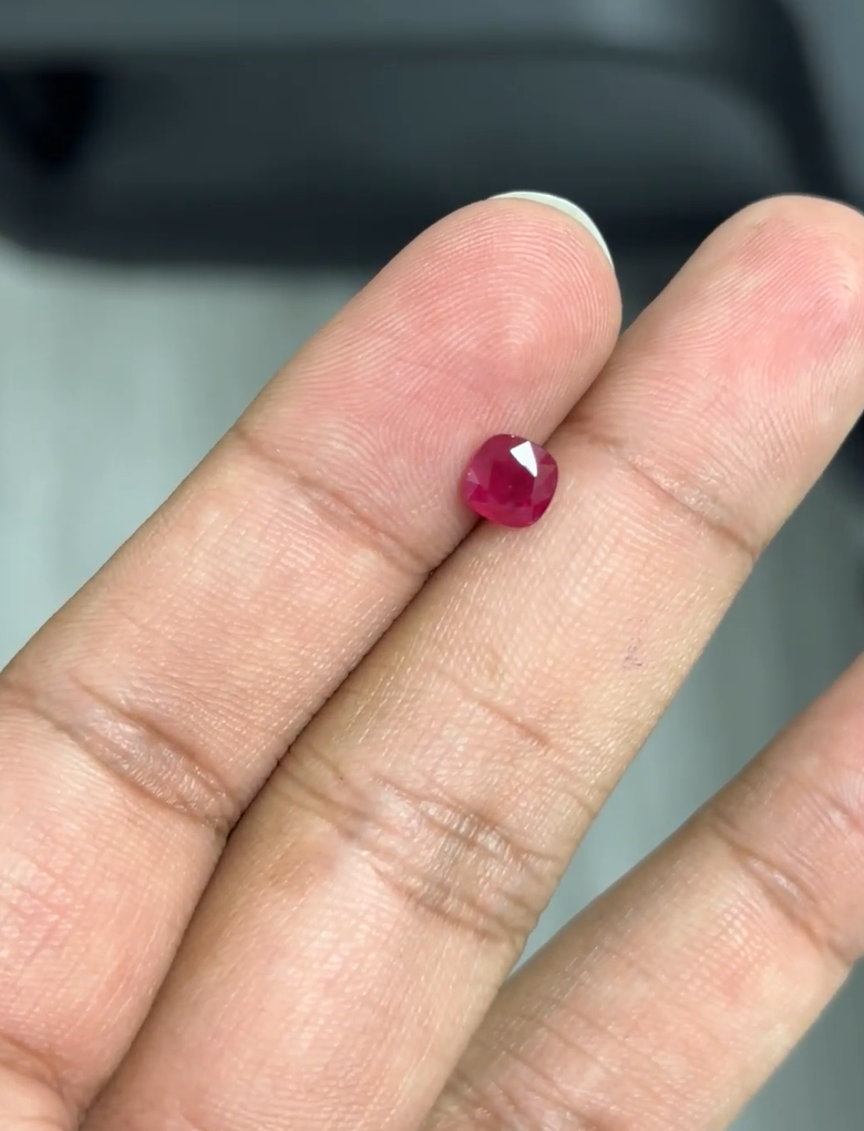 1.25 Carat Cushion  Heat Mozambique Red    Ruby Loose stone