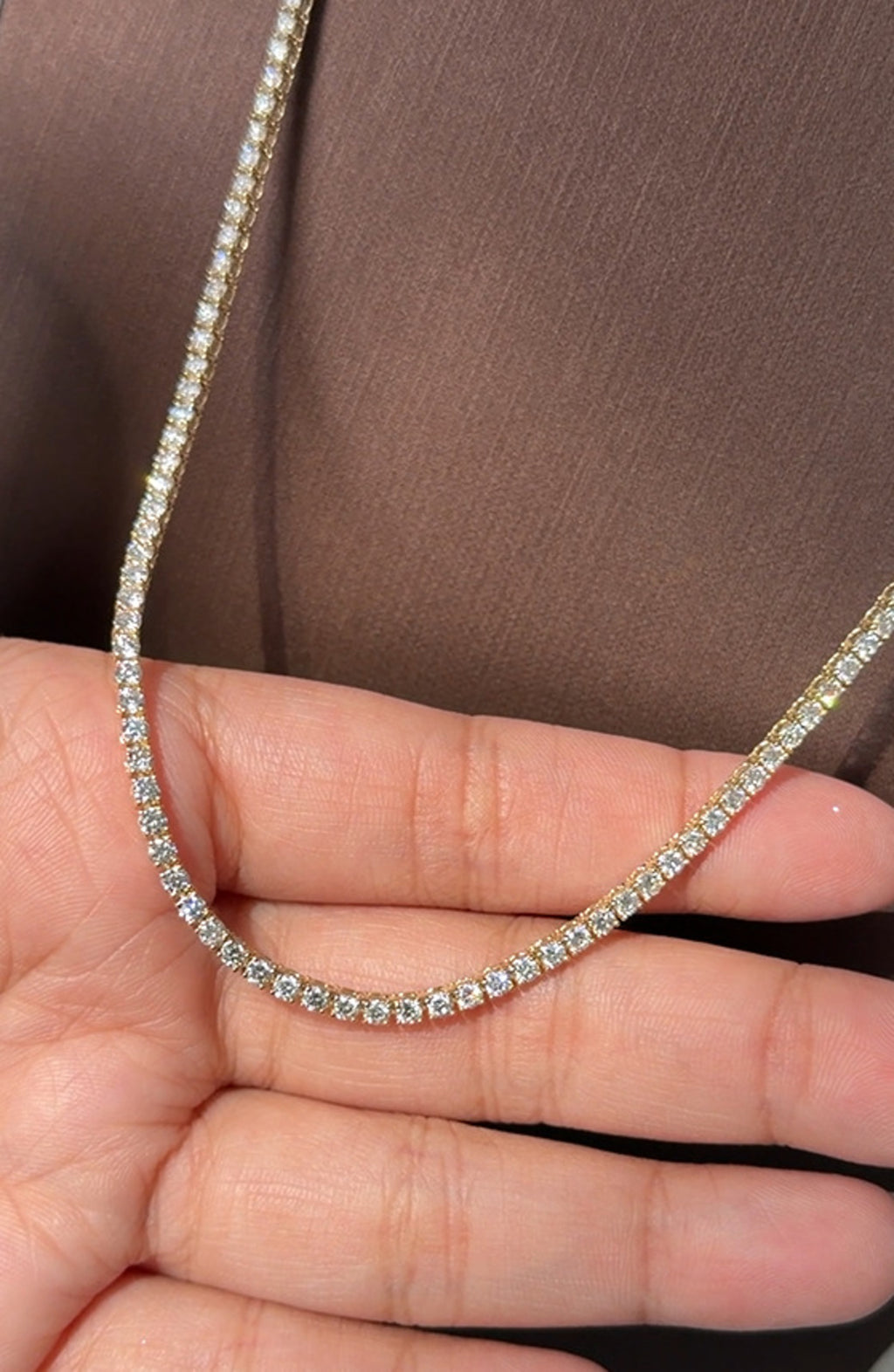 9.54 carat Lab diamonds in  14KYG tennis necklace