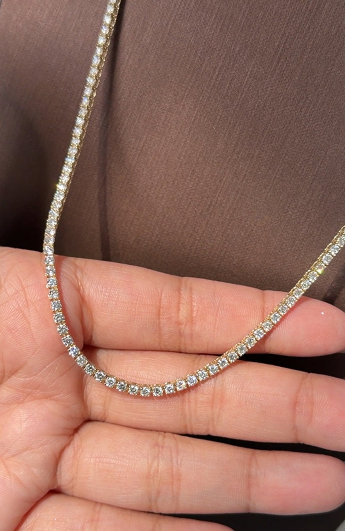 9.54 carat Lab diamonds in  14KYG tennis necklace