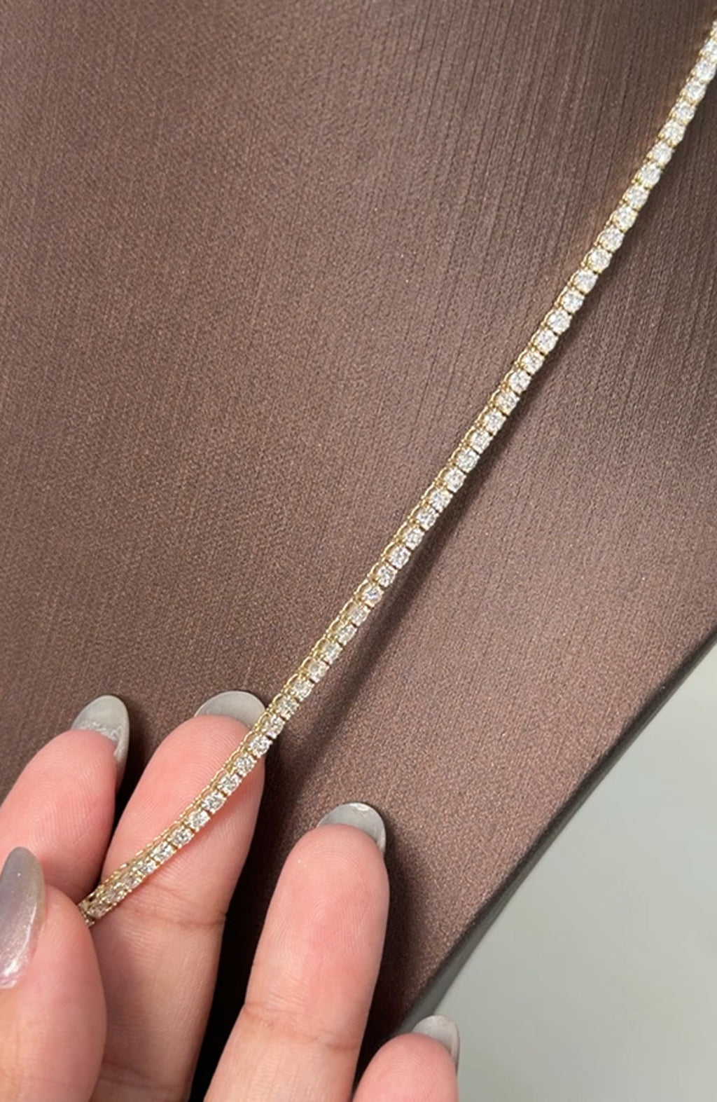 9.54 carat Lab diamonds in  14KYG tennis necklace