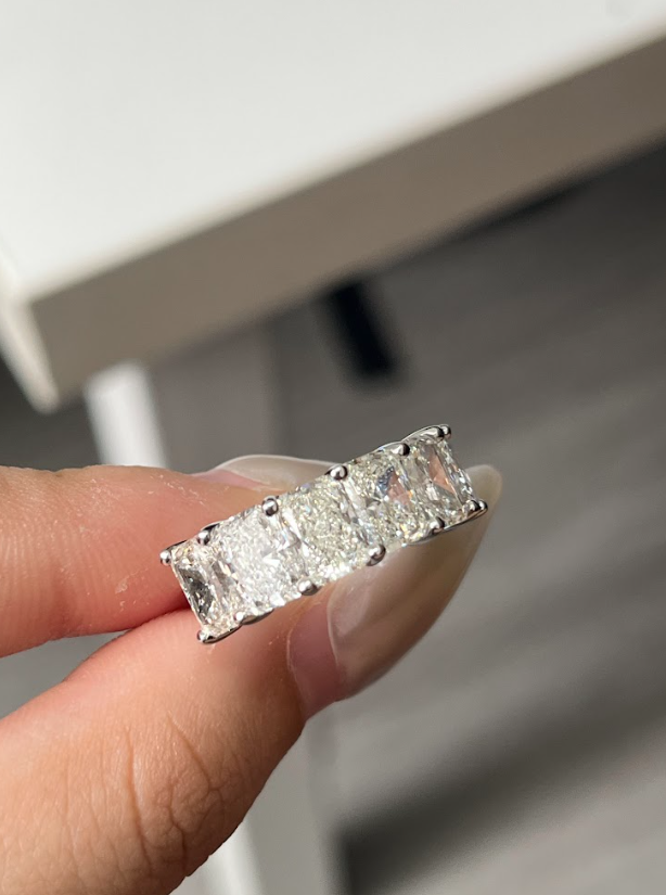 7.04 Carat Radiant Cut Lab Diamond Half-Eternity Band 14K WG