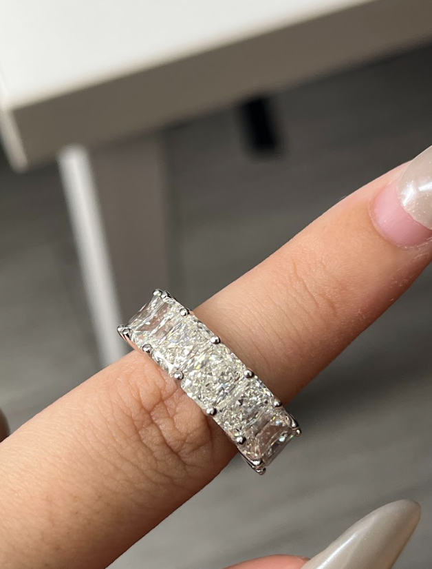 7.04 Carat Radiant Cut Lab Diamond Half-Eternity Band 14K WG