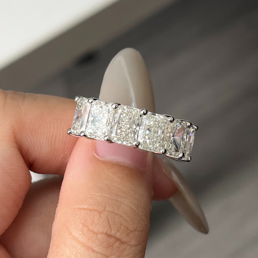 7.04 Carat Radiant Cut Lab Diamond Half-Eternity Band 14K WG