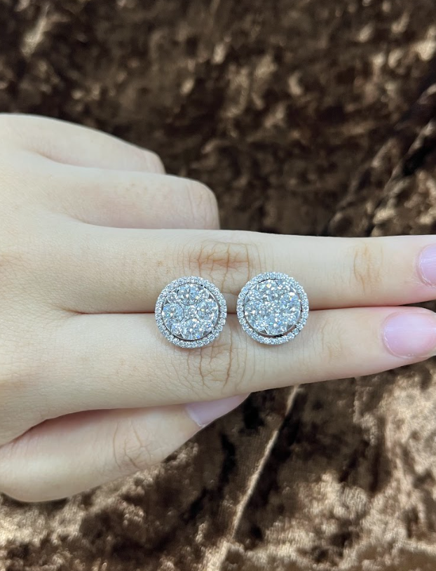 2.99 carat Round Shaped Lab Diamonds in 14K WG earrings