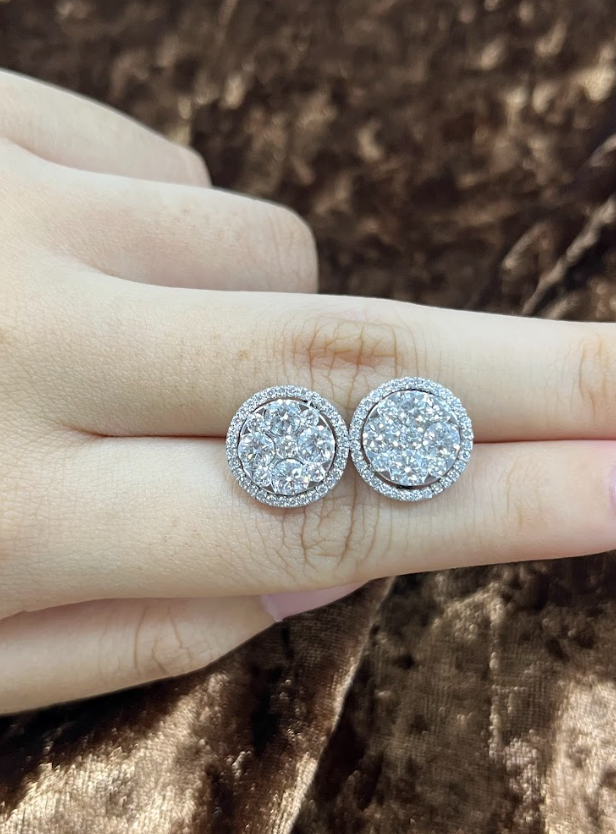 2.99 carat Round Shaped Lab Diamonds in 14K WG earrings