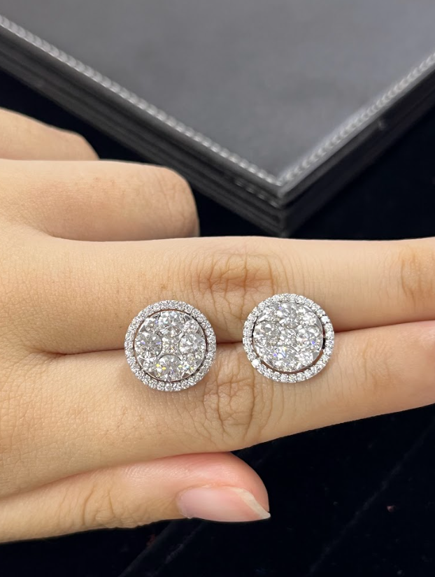 2.99 carat Round Shaped Lab Diamonds in 14K WG earrings