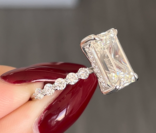 8.09 Carat Emerald cut Lab Diamonds in 14K WG ring