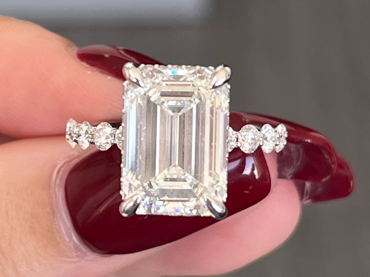 8.09 Carat Emerald cut Lab Diamonds in 14K WG ring