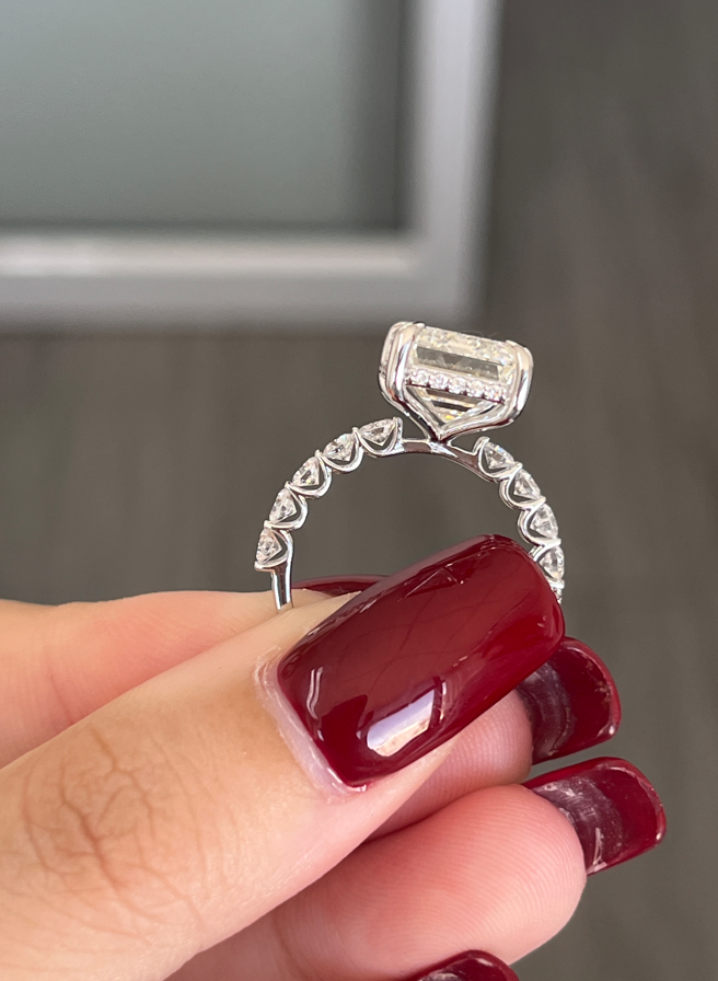 8.09 Carat Emerald cut Lab Diamonds in 14K WG ring