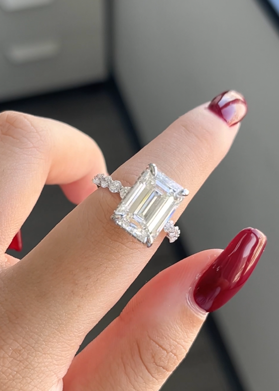 8.09 Carat Emerald cut Lab Diamonds in 14K WG ring