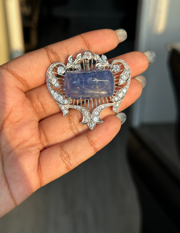 Natural Sapphire 79.63 carat  in 18K WG Brooch